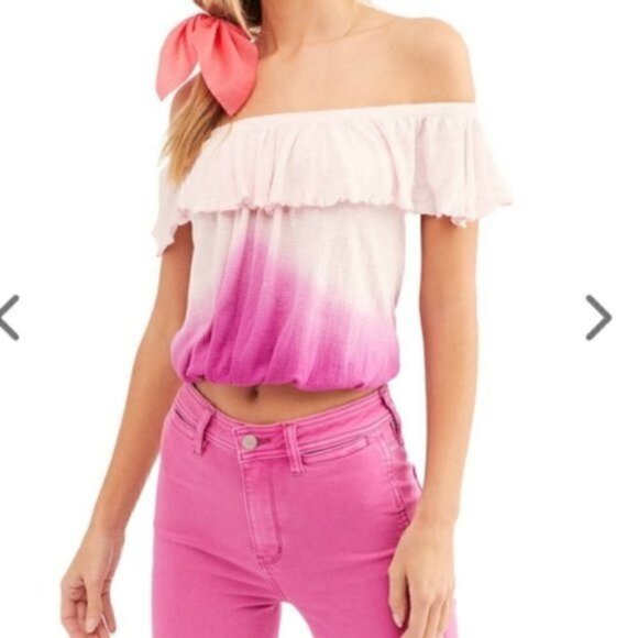NWOT Free People Cora Lee Pink Off Shoulder Top - Picture 1 of 8